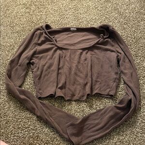 Garage Brown Long Sleeve Crop Top